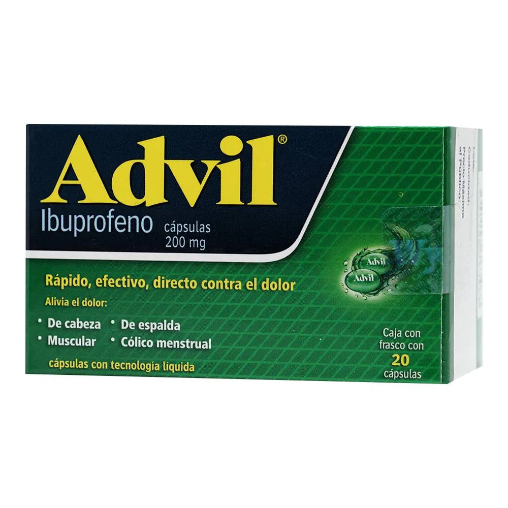 Advil Fast Gel Ibuprofeno 200 mg con 20 capsulas Sanafarma.mx