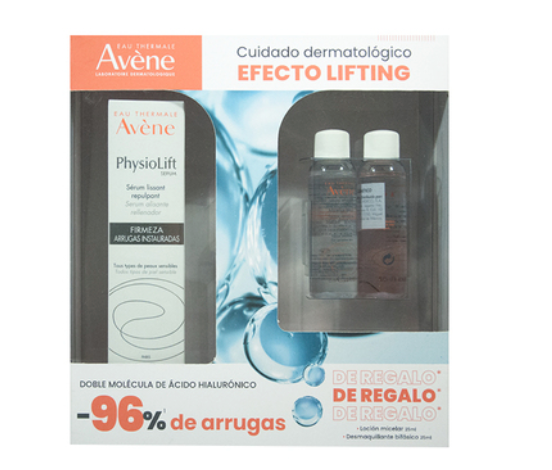 Avene Kit Physiolift Suero Antiedad + Desmaquillante Bifáfico + Locion Micelar.