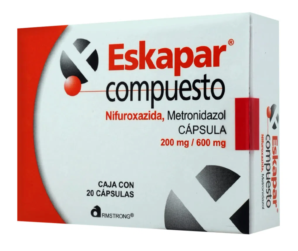 Eskapar Compuesto Nifuroxazida/Metronidazol 200/600 mg con 20 cápsulas