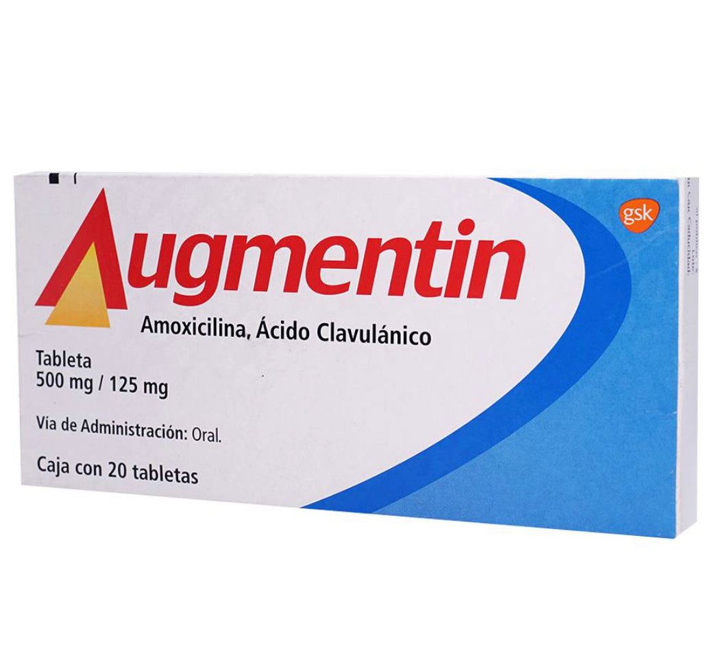 Augmentin Amoxicilina/ácido clavulánico 500/125 mg con 20 tabletas