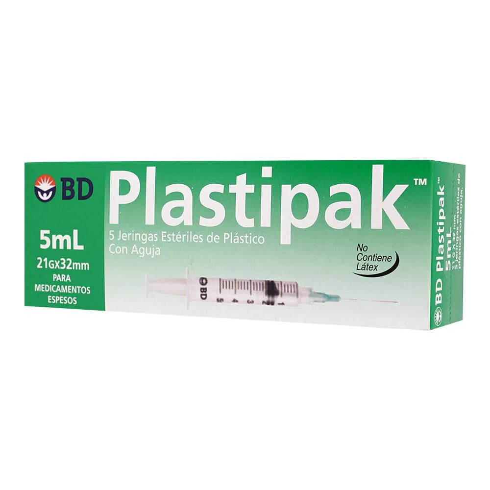 Jeringa Desechable BD 5 Ml 21 G X 32 Mm 5 Piezas