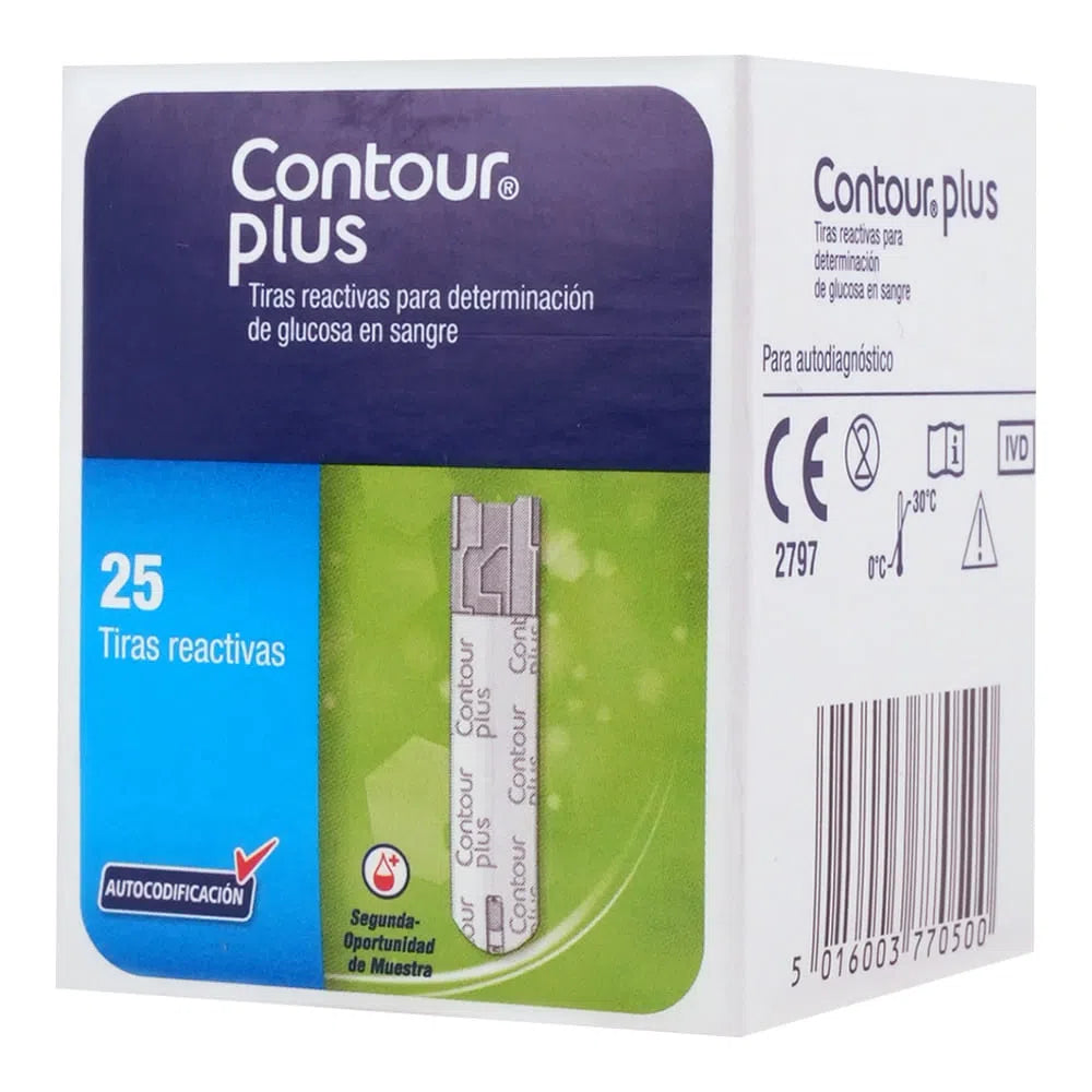 Contour plus tiras reactivas medidoras de glucosa con 25 piezas