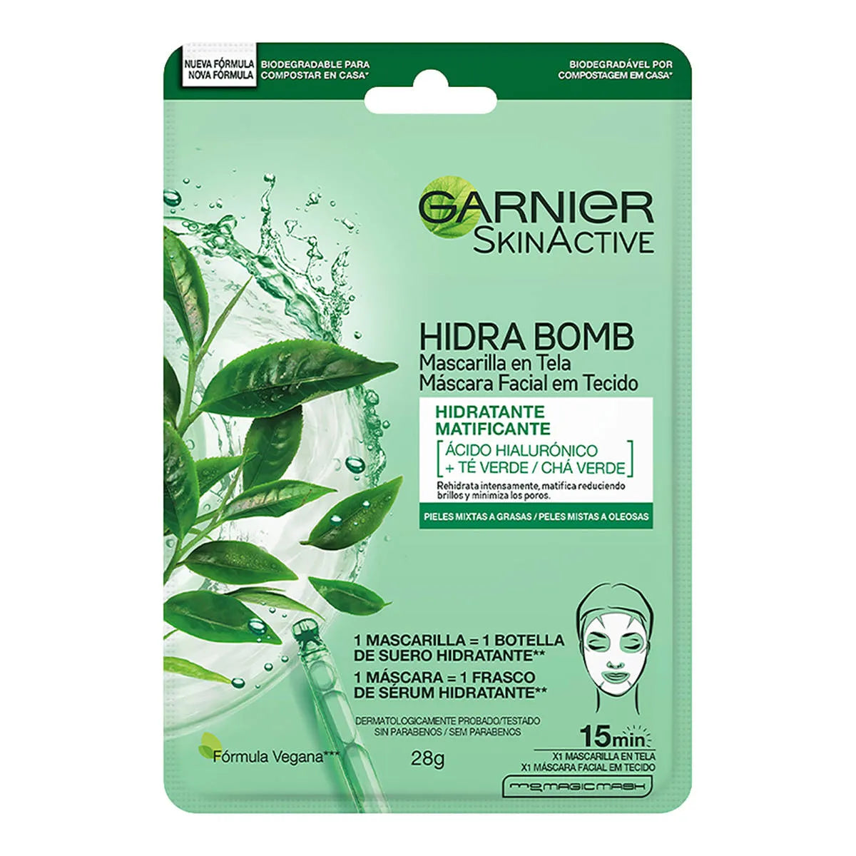 Mascarilla Facial Garnier Hidra-Bomb Té Verde