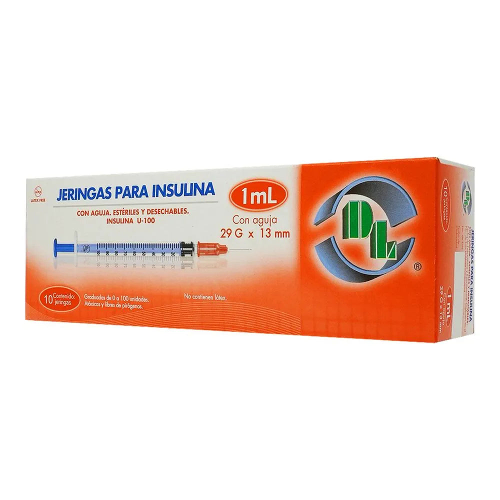 Jeringa Desechable Dl 1 Ml Insulina 29 G X 13 Mm 10 Piezas