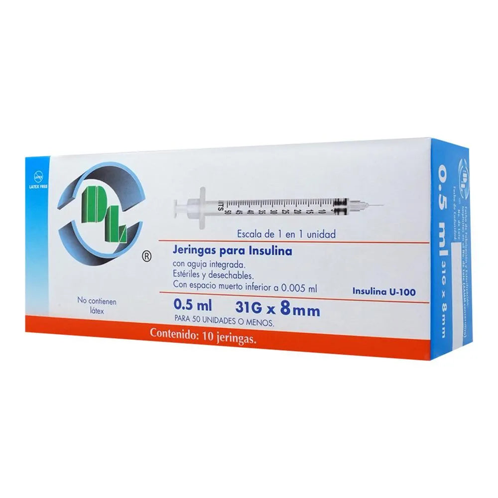 Jeringa Desechable Dl 0.5 Ml Insulina 31 G X 8 Mm 10 Piezas