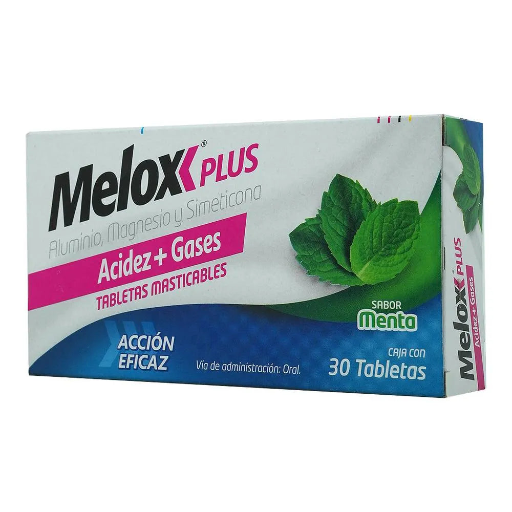 Melox Plus Antiácido-Antigas Menta 30 Tabletas Masticables