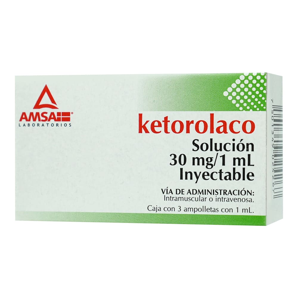 Ketorolaco 30 mg / 1 ml inyectable con 3 ampolletas