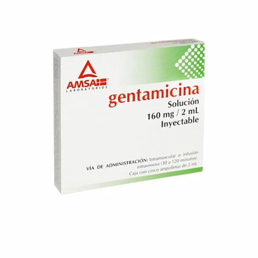 Gentamicina Solución 160 Mg / 2 Ml. Inyectable. Caja con 5 Ampolletas