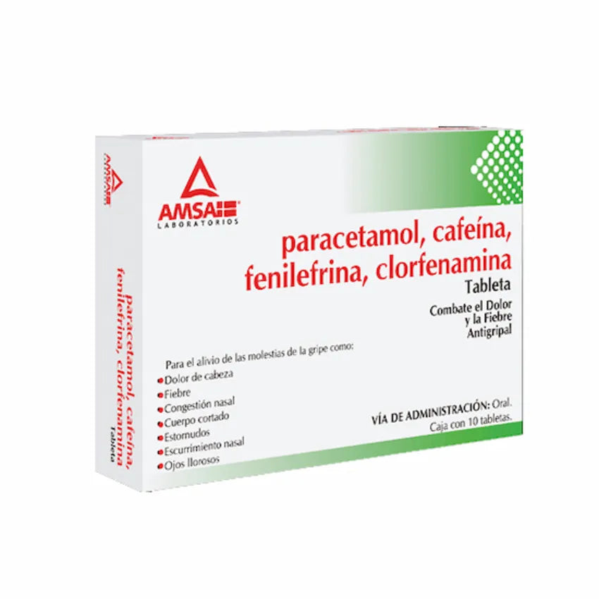 Paracetamol/Cafeína/Fenilefrina/Clorfernamina 10 Tabletas