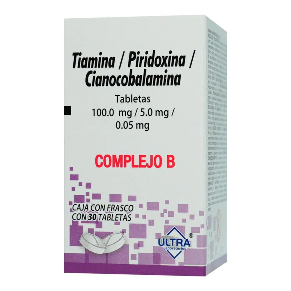 Complejo B. Tiamina/Piridoxina/Cianocobalamina 30 Tabletas