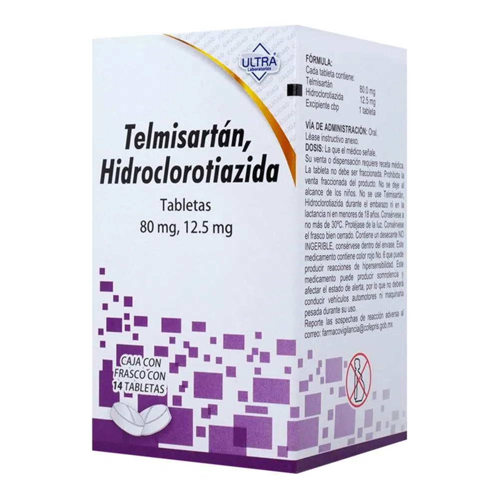 Telmisartán/Hidroclorotiazida 80/12.5 Mg 14 Tabletas