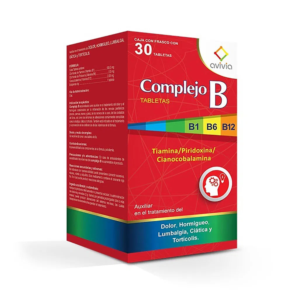 Complejo B 30 Tabletas. Tiamina, Piridoxina, Cianocobalamina