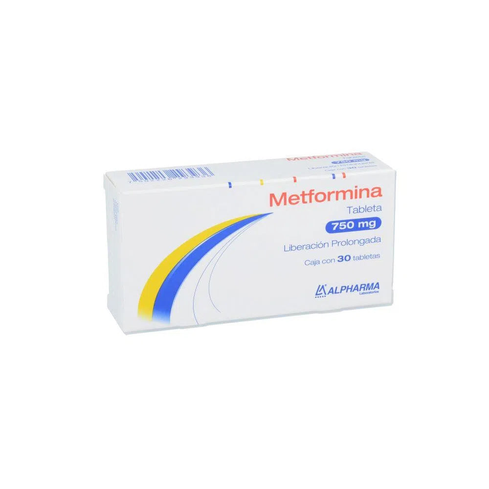 Metformina 750g con 30 tabletas (liberación prolongada)