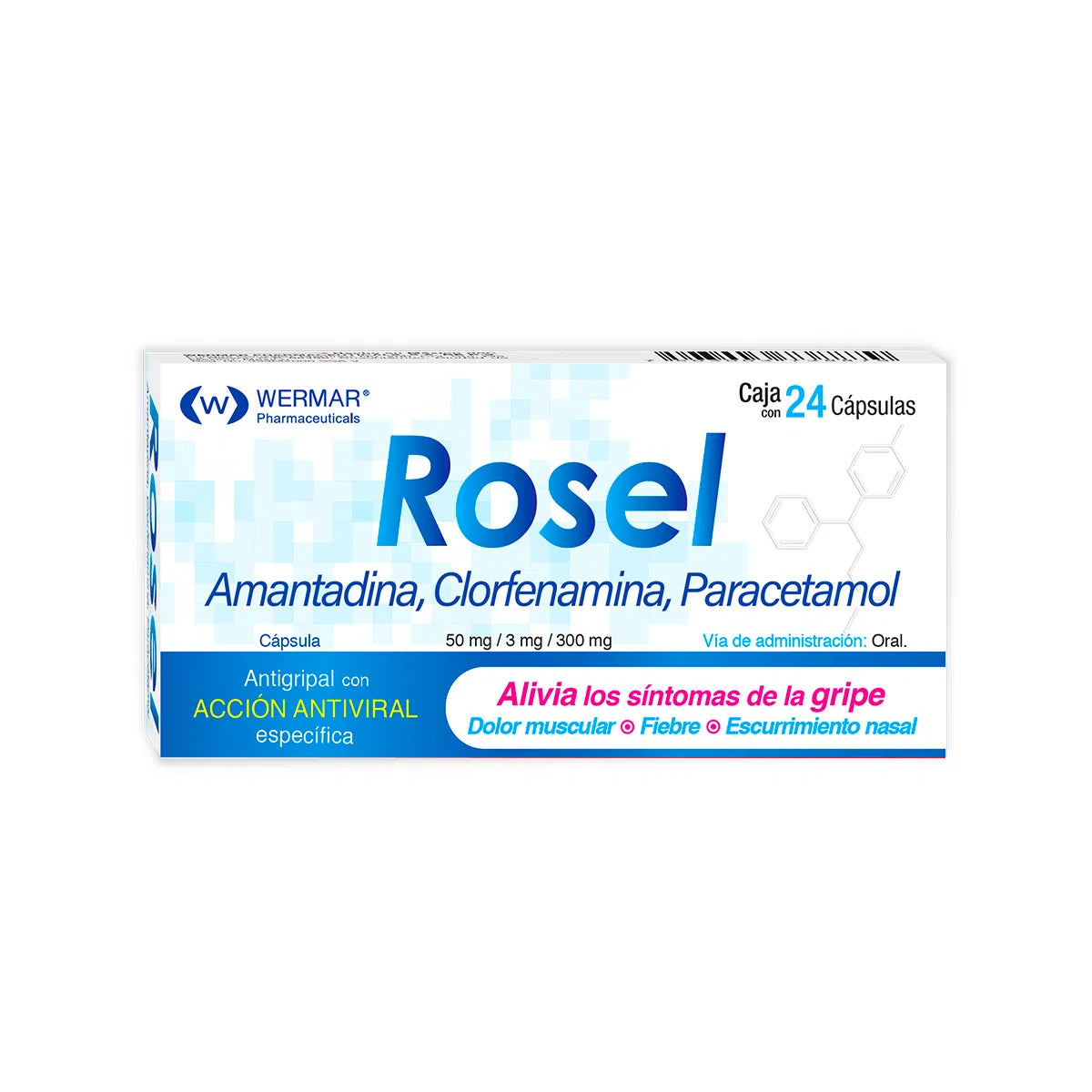 Rosel Amantadina/Clorfenamina/Paracetamol 50/3/300 Mg 24 Cápsulas