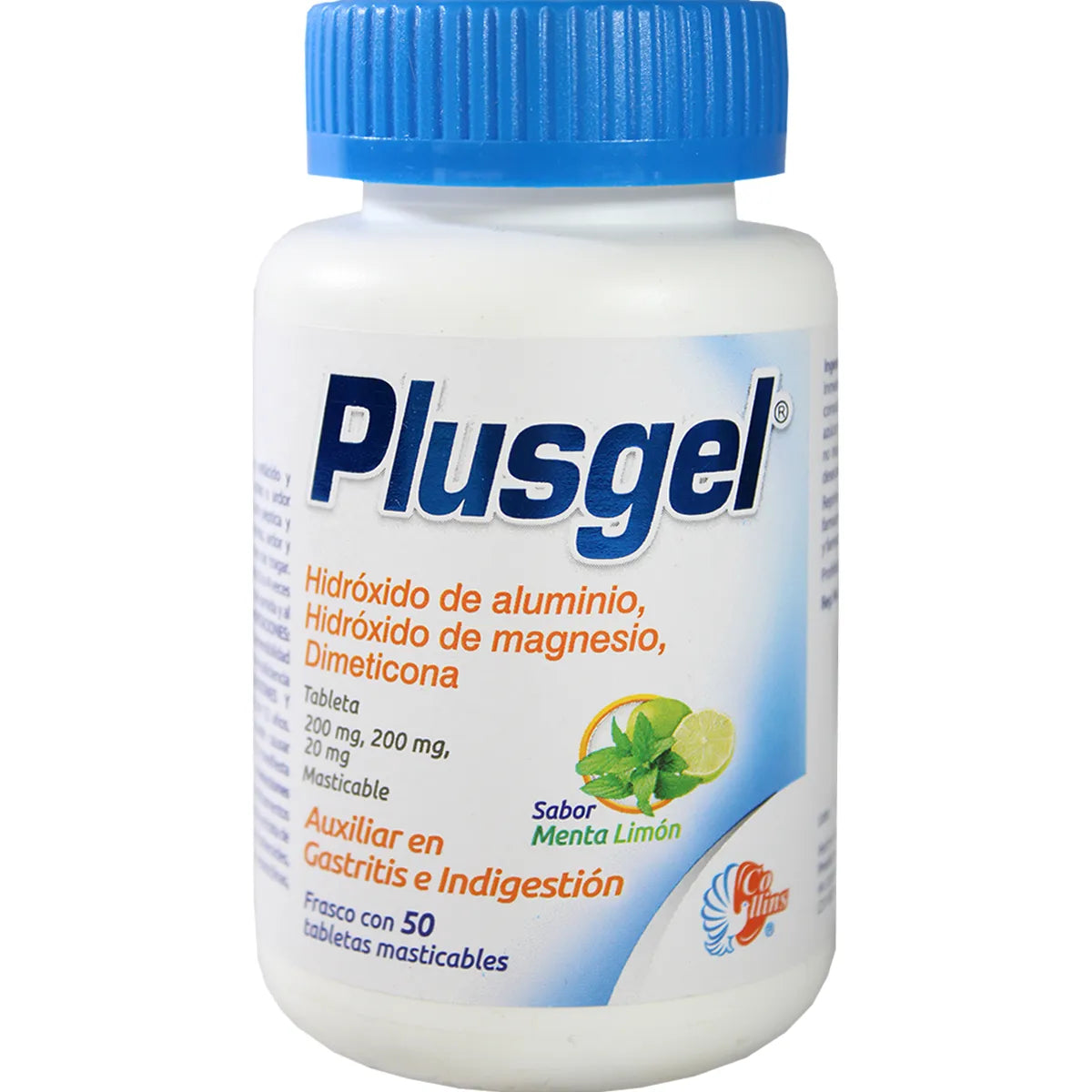 Plusgel. Hidróxido de aluminio, Hidróxido de magnesio, Dimeticona 200/200/20 Mg 50  Caja con 50 tabletas