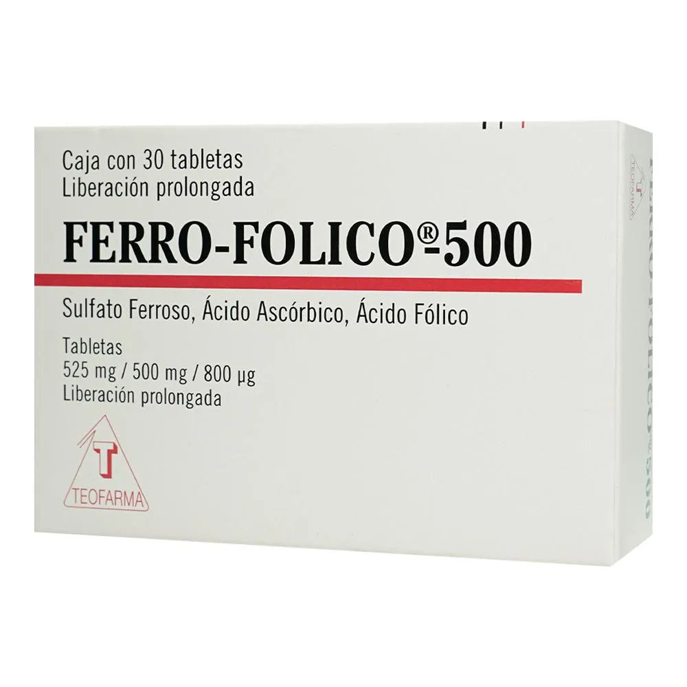 Ferro Fólico 500 Mg 30 Tabletas