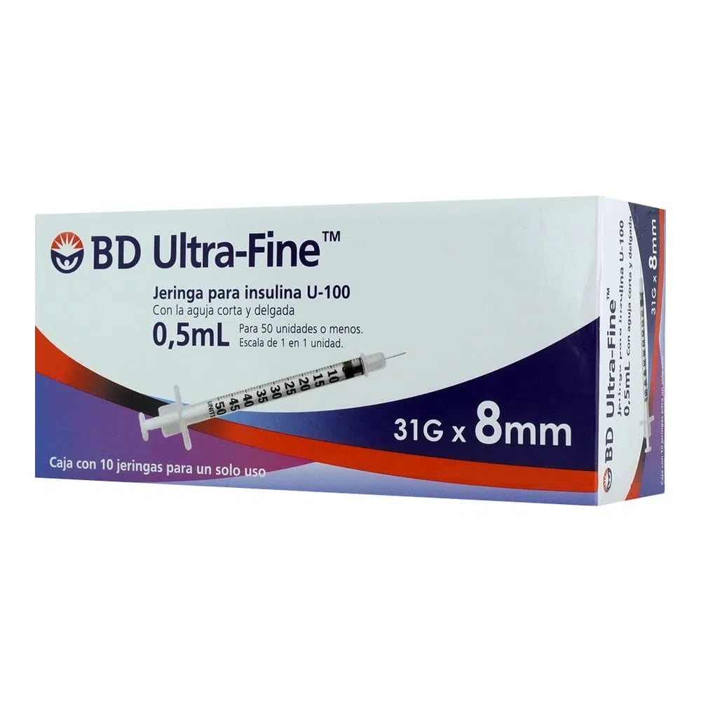 BD Ultra-Fine jeringa para insulina U-100 0.5 ml 31Gx8mm (10 pzas)
