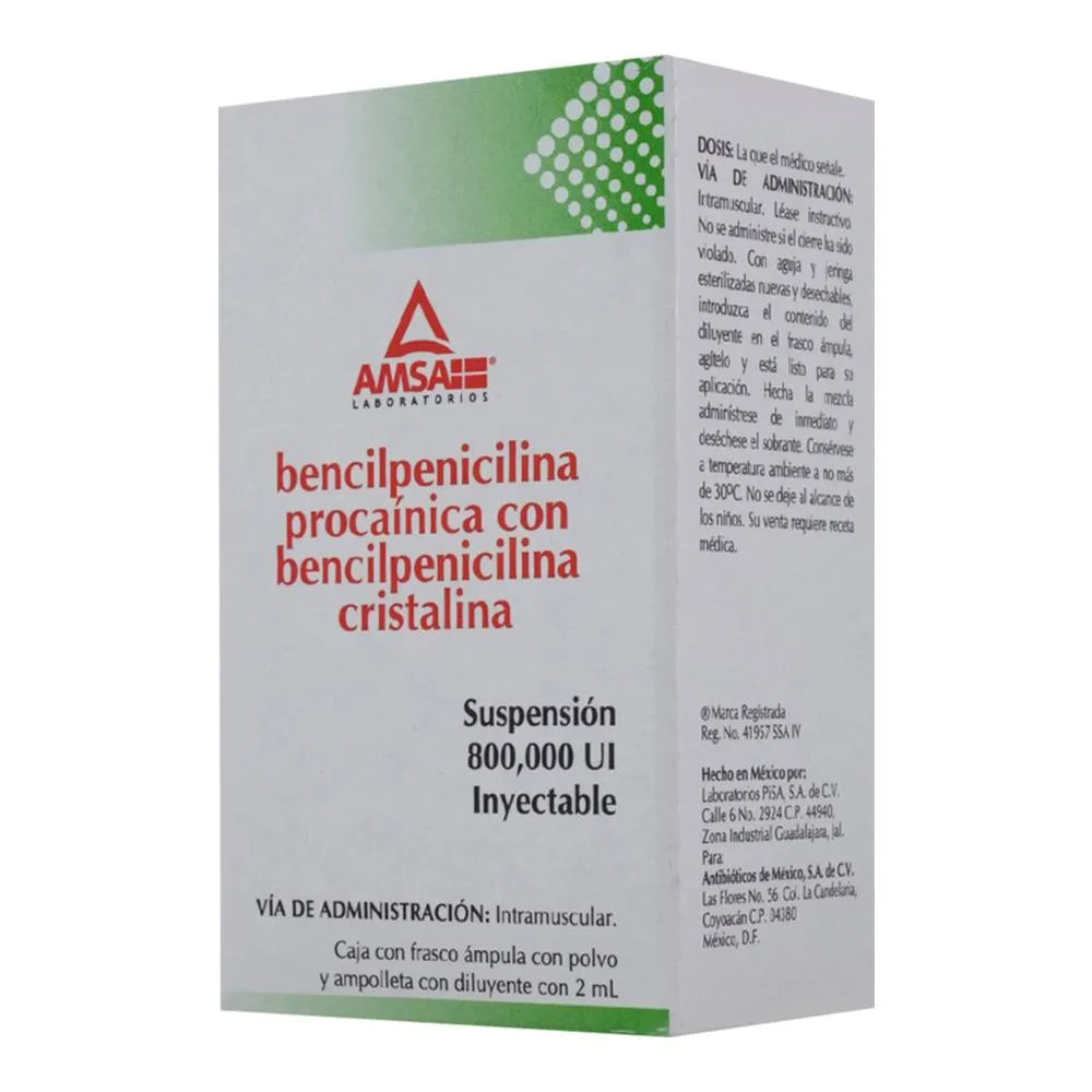 Bencilpenicilina Procaínica/Cristalina 800000 UI Ampolleta 2 ml