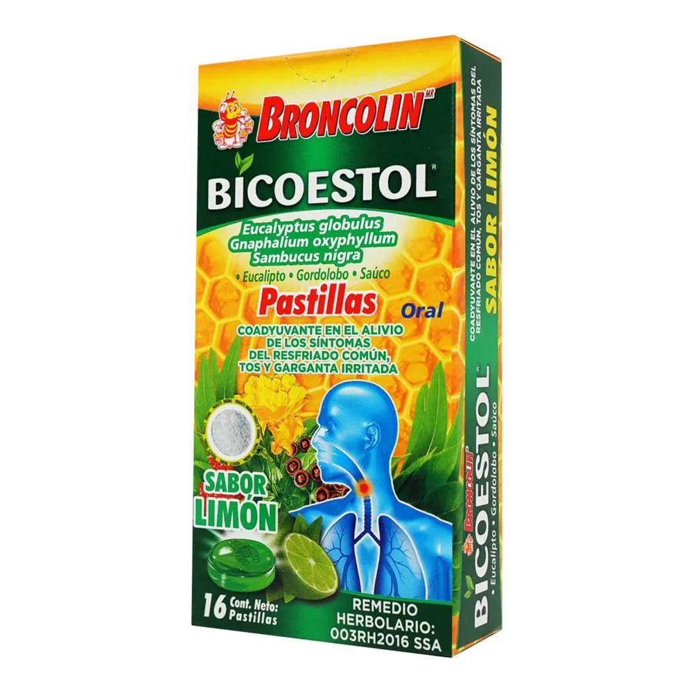 Broncolin Bicoestol Limon 16 Pastillas | Sanafarma.mx