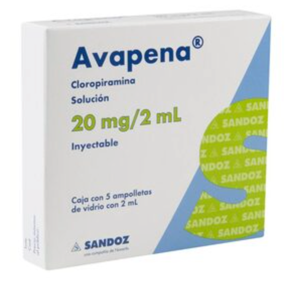 Avapena inyeccion 5 ampolletas 20 mg / 2 ml