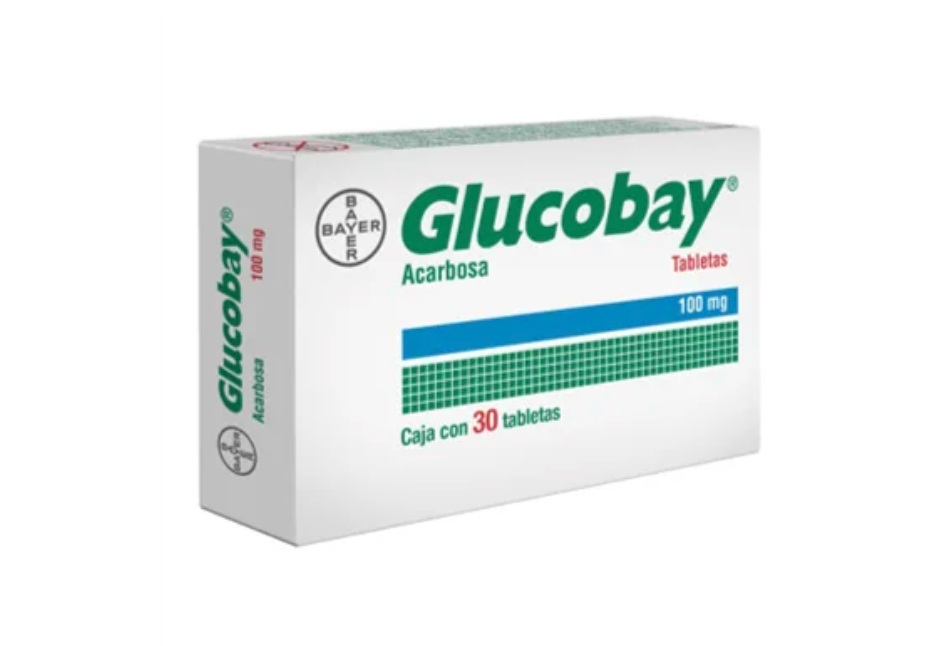 Glucobay Acarbosa  100 mg con 30 tabletas