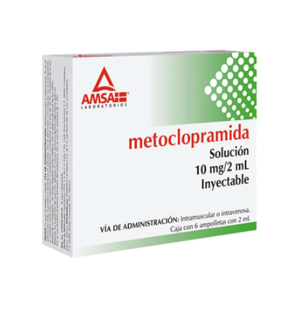 Metoclopramida 10 mg / 2 ml Solución inyectable con 6 ampolletas de 2 ml