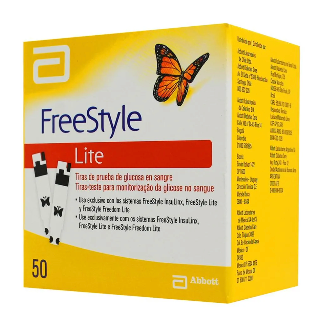 FreeStyle Lite Tiras de prueba de glucosa en sangre con 50 piezas