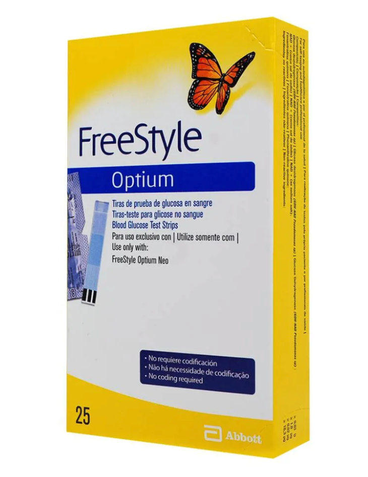 FreeStyle Optium Tiras de prueba de glucosa en sangre con 25 piezas