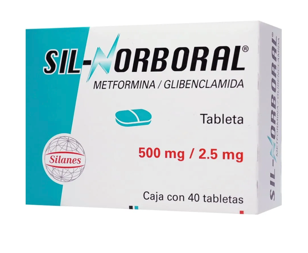 Sil-Norboral Metformina 500 mg / Glibenclamida 2.5 mg con 40 tabletas