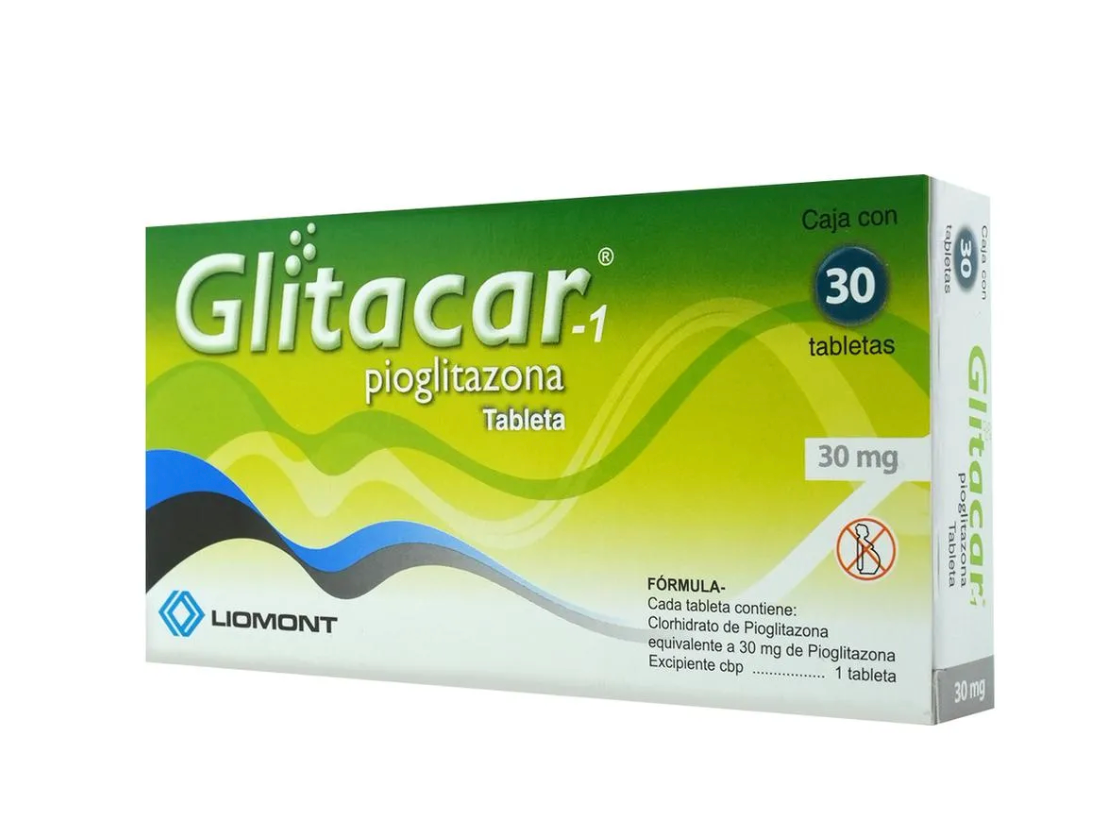 Glitacar-1 Pioglitazona 30 mg con 30 tabletas