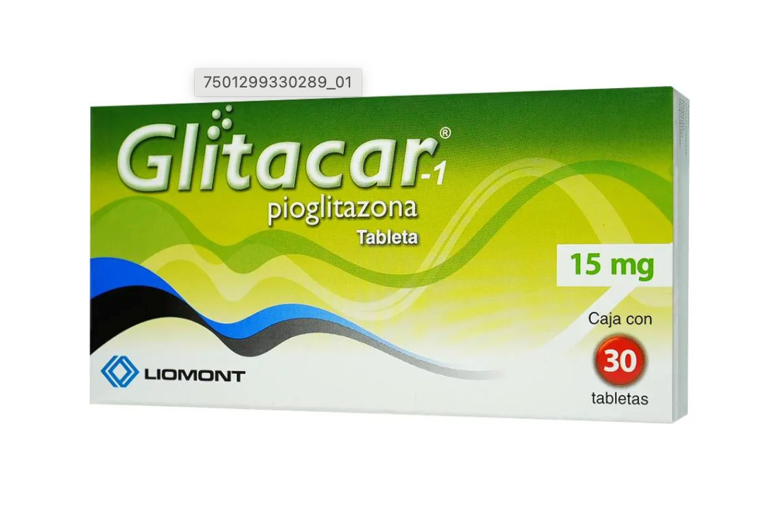 Glitacar-1 Pioglitazona 15 mg con 30 tabletas