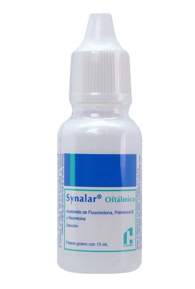 Synalar oftálmico fluocinolona, polimixina b, neomicina 0.15mg/10 000 ui/3.5 mg frasco gotero 15 ml