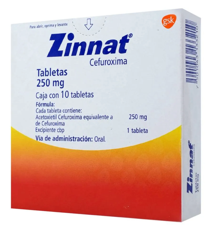 Zinnat Cefuroxima 250 mg con 10 tabletas