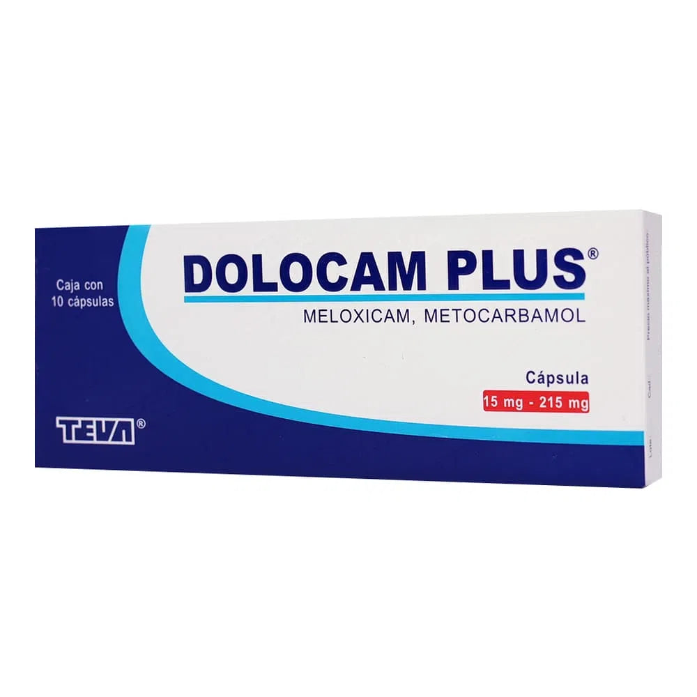 Dolocam Plus Meloxicam/Metocarbamol 15mg/215mg con 10 cápsulas