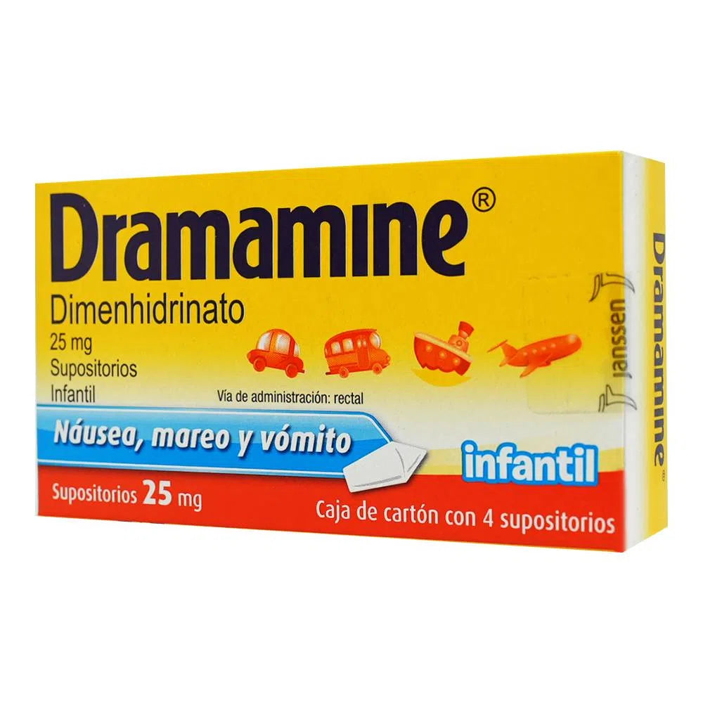 Dramamine Infantil Dimenhidrinato 25 Mg 4 Supositorios