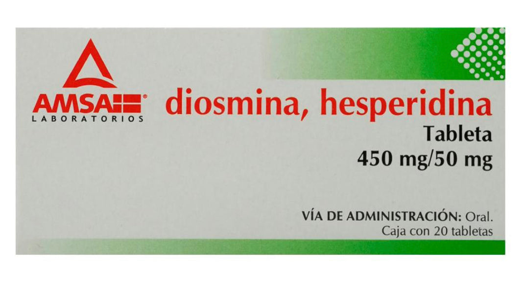 Diosmina, hisperidina 450/50mg con 20 tabletas