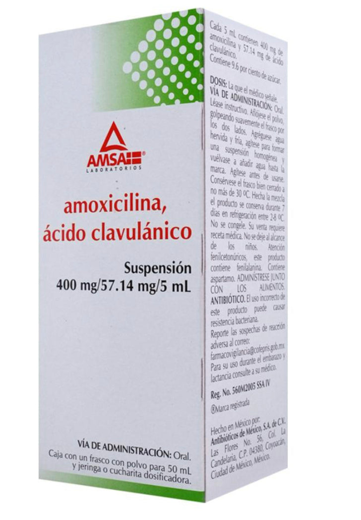 Amoxicilina/ácido clavulánico 400/57 mg con 50 ml