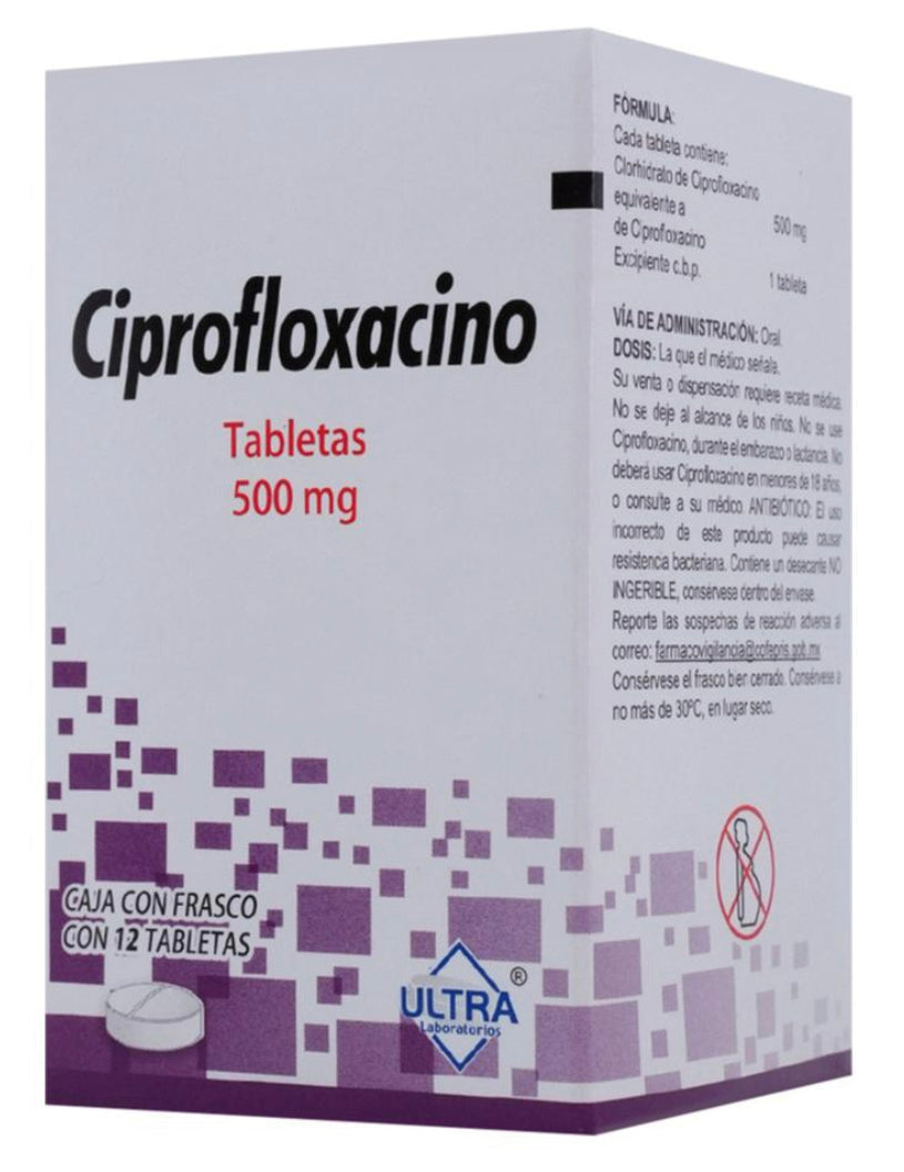 Ciprofloxacino 500 mg con 12 tabletas