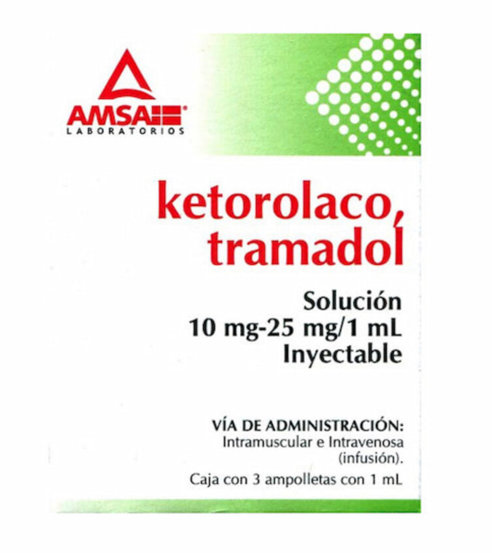 ketorolaco, tramadol solución 10 mg - 25 mg / 1 ml inyectable (3 ampolletas de 1 ml)
