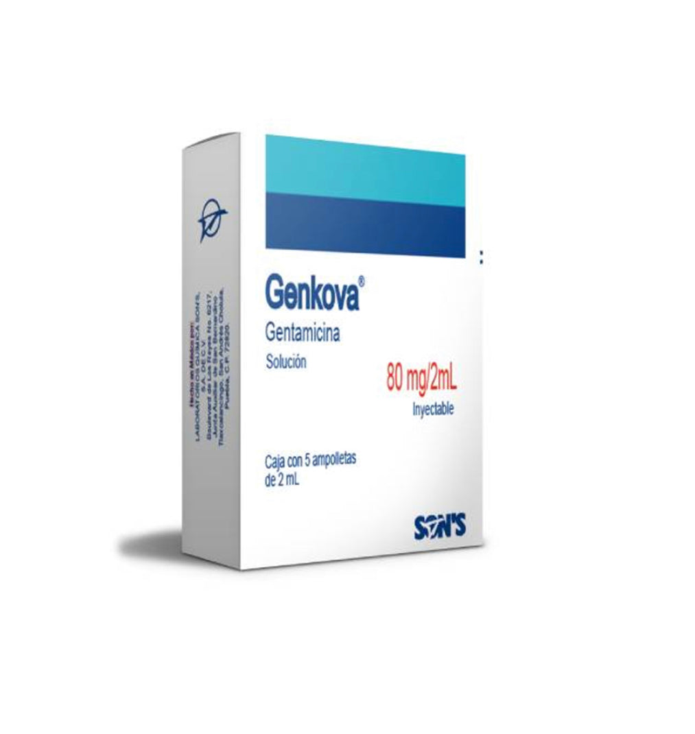 Gentamicina 80 mg inyectable Caja con una ampolleta de 2 ml
