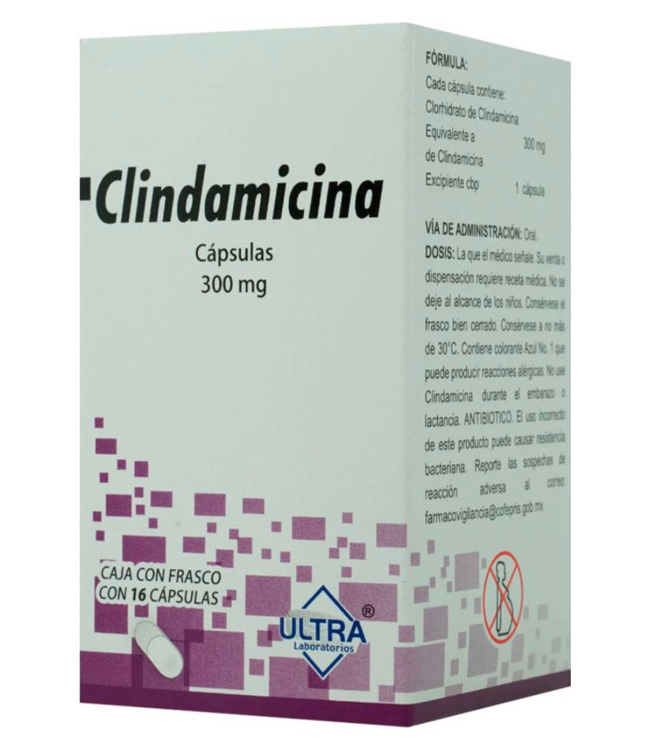 Clindamicina 300 mg con 16 cápsulas