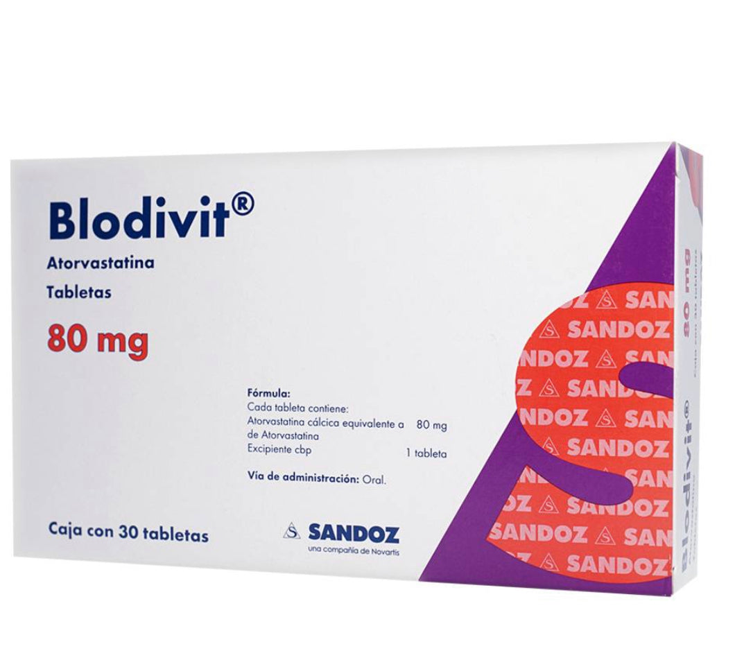 Blodivit Atorvastatina 80 mg con 30 tabletas