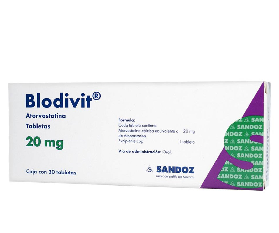 Blodivit Atorvastatina 20 mg con 30 tabletas