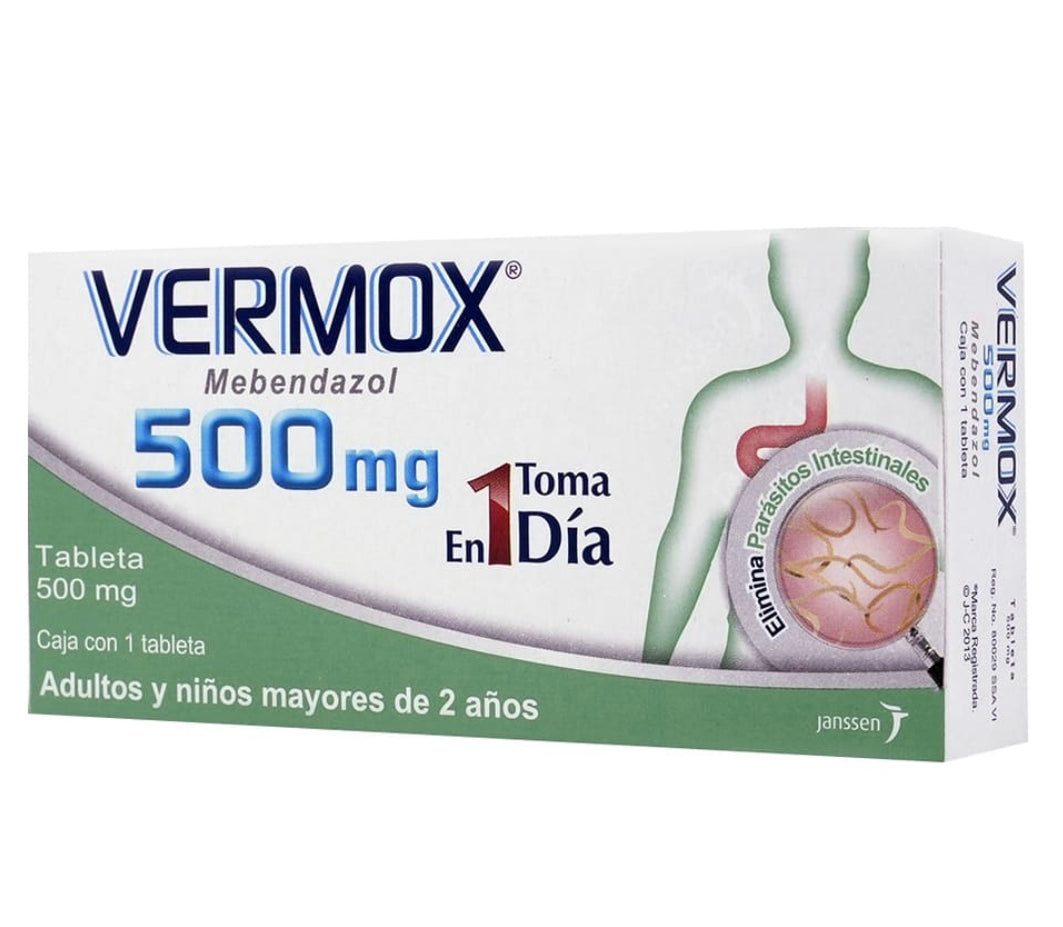 Vermox Mebendazol 500 mg caja con 1 tableta