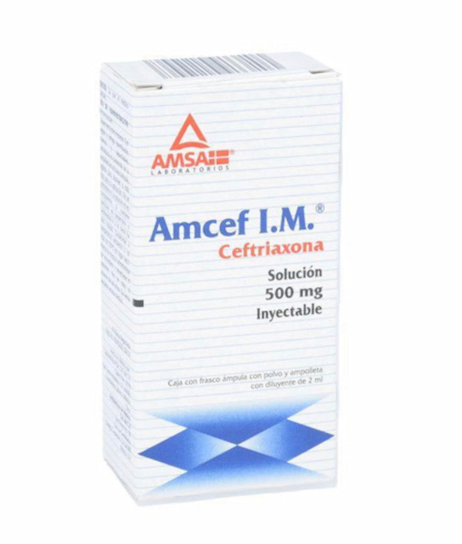 Amcef Ceftriaxona IM 500 mg solución inyectable ampolleta