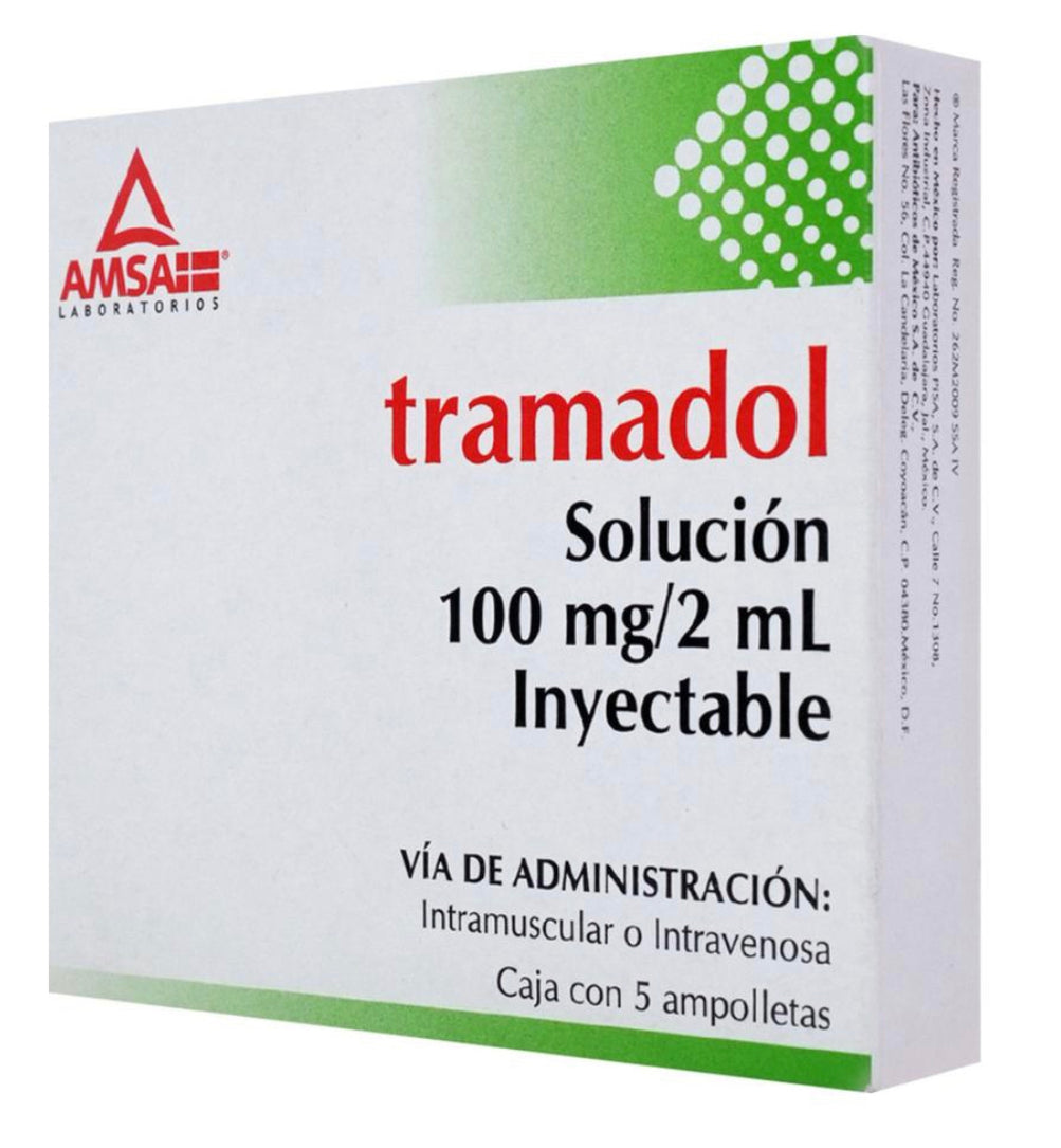 Tramadol Solución Inyectable 100 mg / 2 ml (5 ampolletas)