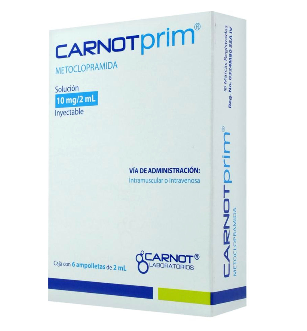 Carnotprim Metoclopramida 10 mg / 2 ml Solución inyectable con 6 ampolletas de 2 ml