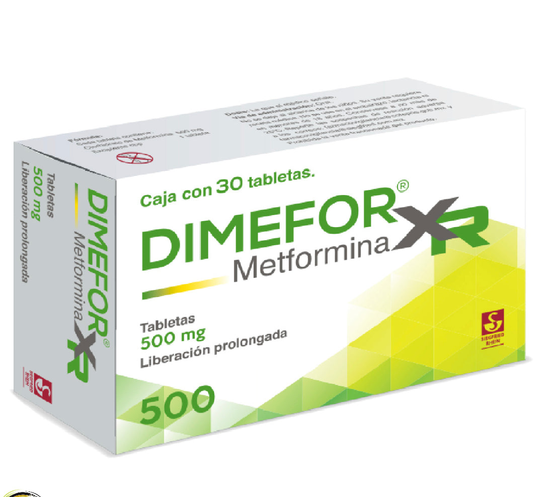 Dimefor XR Metformina 500 mg 30 tabletas