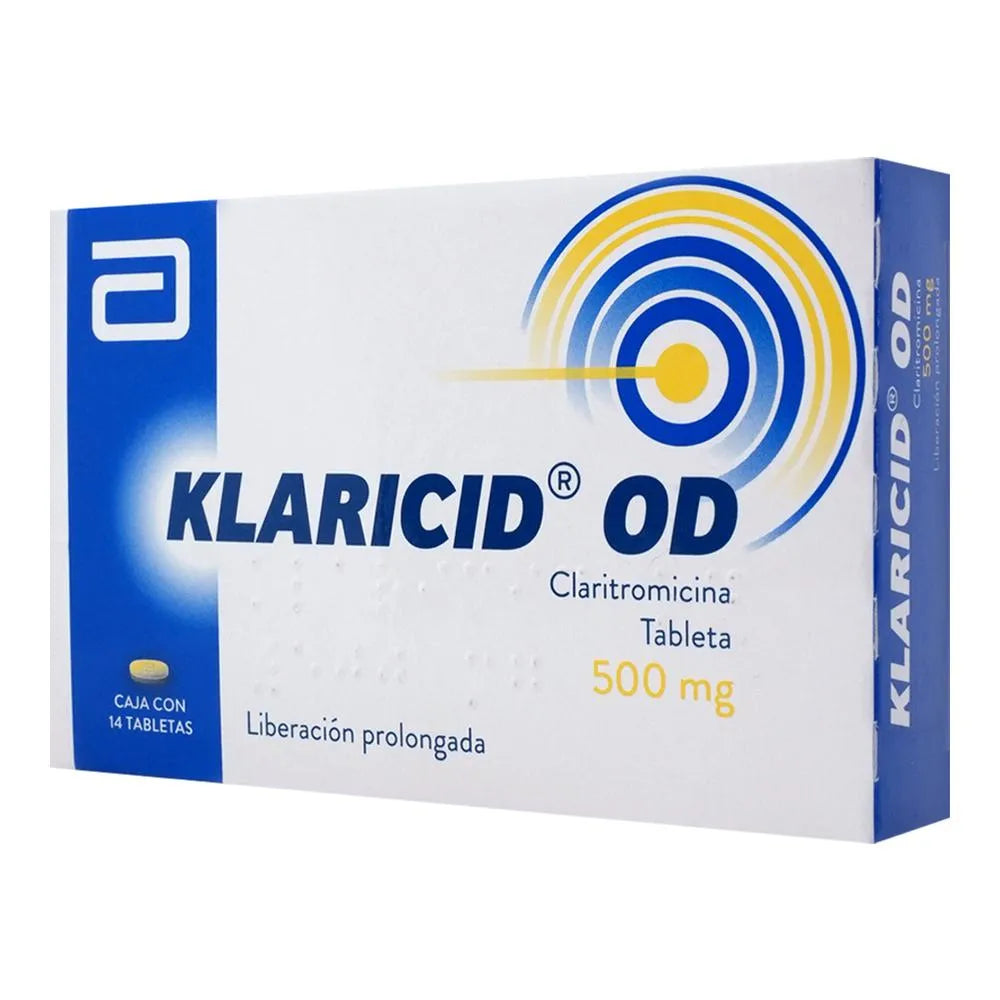 Klaricid OD Claritromicina 500 mg con 14 tabletas de liberación prolongada.