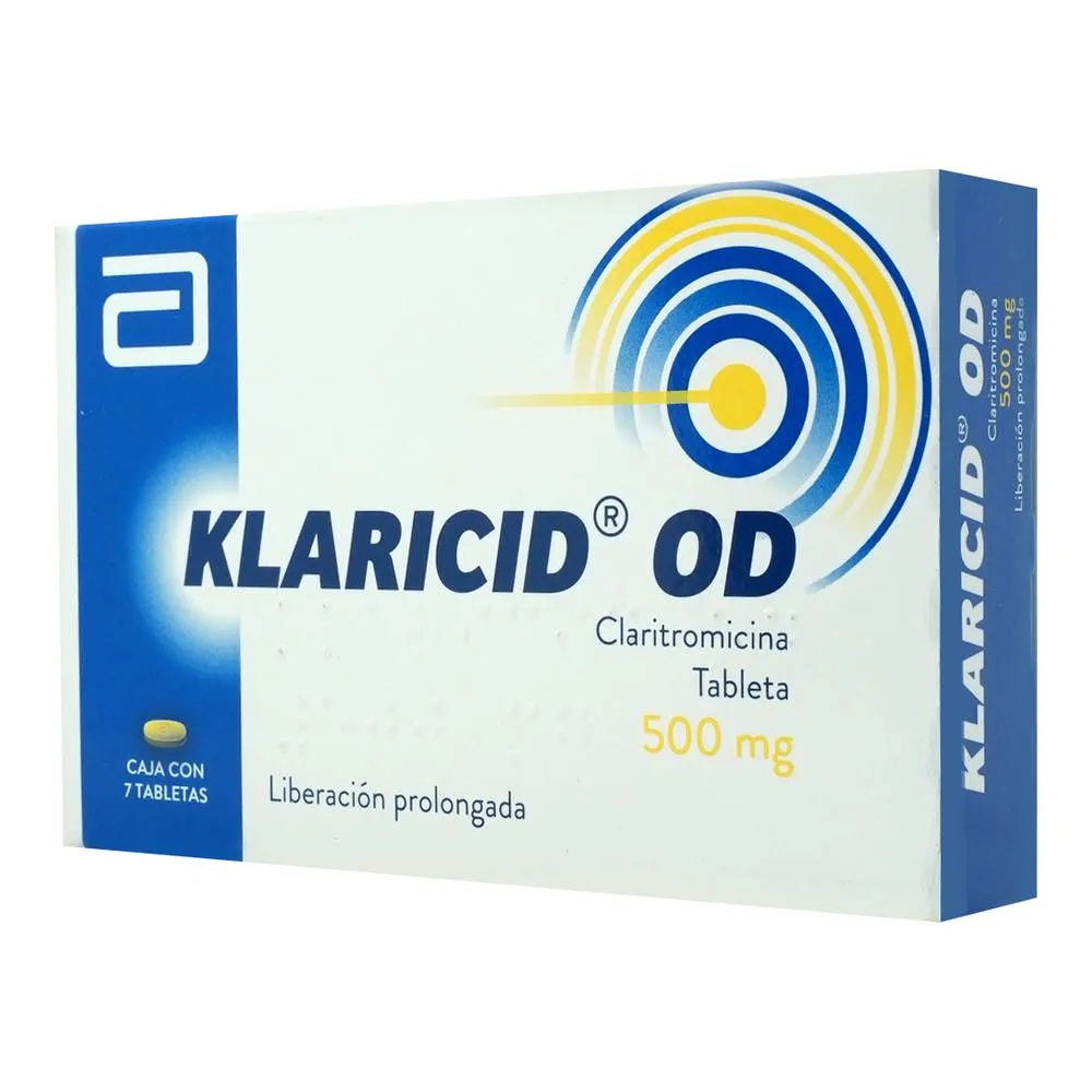 Klaricid OD Claritromicina 500 mg con 7 tabletas de liberación prolongada.